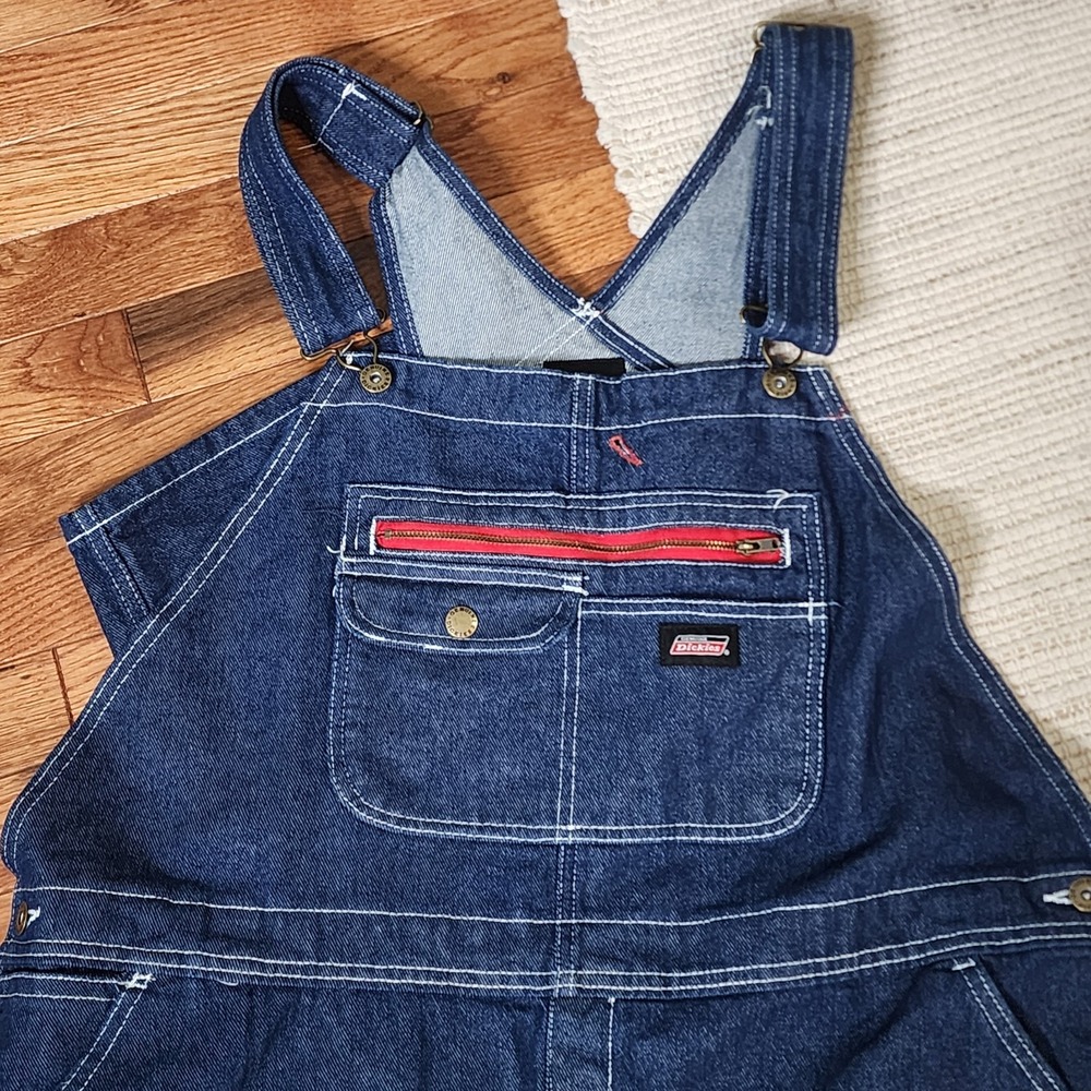 Dickies Mens Denim Overalls Bib Blue Dark Wash XL‎ Cotton Adjustable Work - Picture 3 of 8